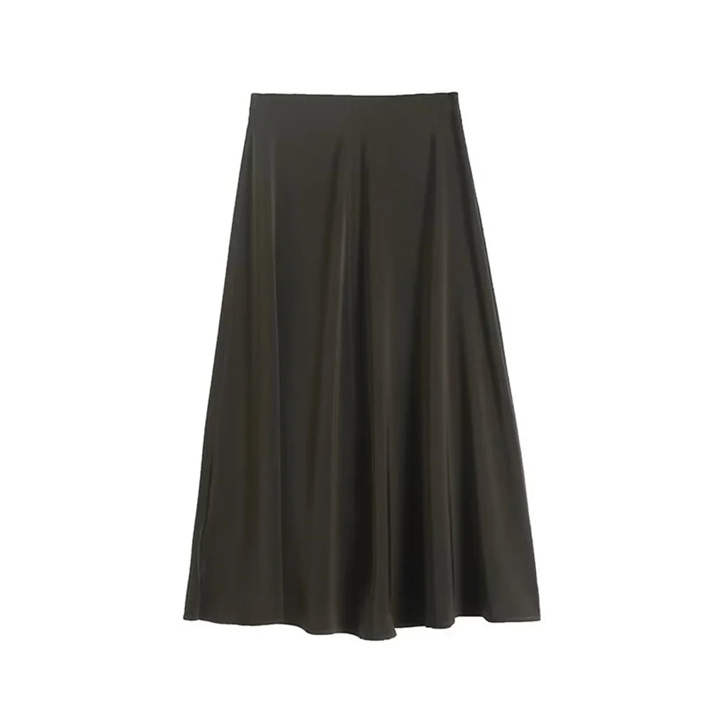 Cos Lris 2024 New Summer French Style Satin Wide Skirt - Elegant and High-end