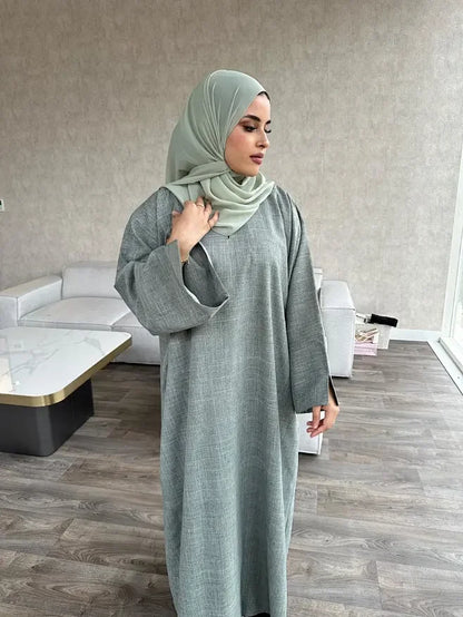 2024 Dubai Cotton Linen Closed Abaya for Women - Luxury Plain Muslim Hijab Dress, Turkey Casual Abayas, Ramadan Islam Kaftan Robe