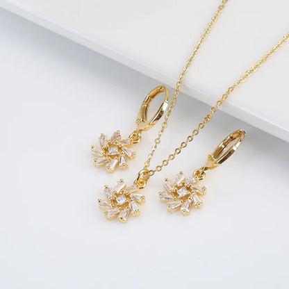 Crystal Clear White Zirconia Simple Fine Leaf Flower Pendant Necklace Earrings Jewelry Set Mini Bridal Gift