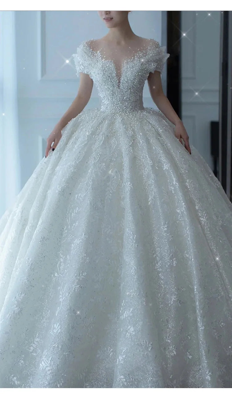 D120 2024 Princess Luxury Crystal Beaded Wedding Dress - Sexy Puff Tulle White Gown for Brides