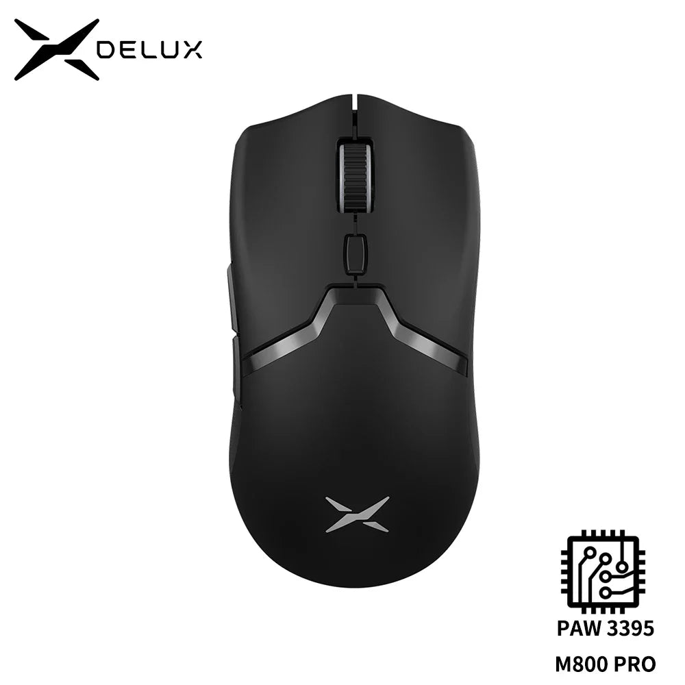 Delux M800 PRO PAW3395 Wireless Gaming Mouse - Bluetooth Tri-Mode Connection, 26000 DPI, Huano Pink Switches, Macro Mice for PC Gamers