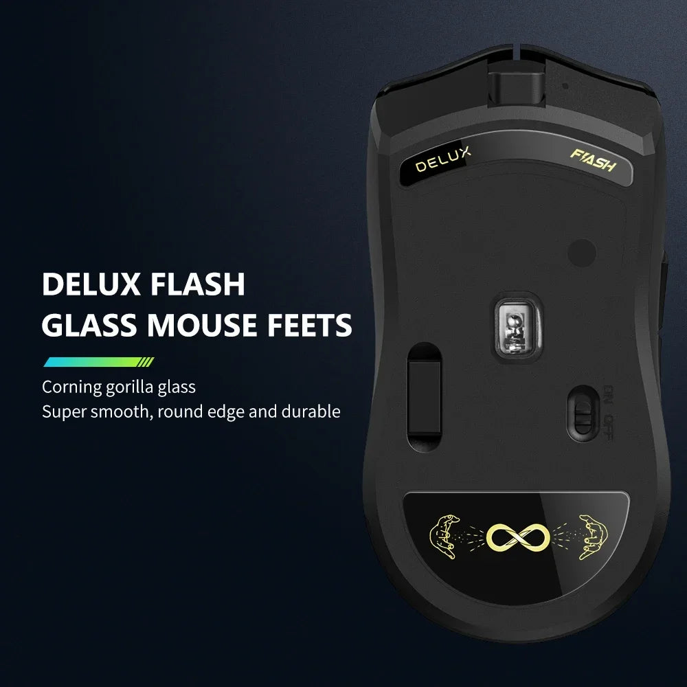 Delux M800 PRO PAW3395 Wireless Gaming Mouse - Bluetooth Tri-Mode Connection, 26000 DPI, Huano Pink Switches, Macro Mice for PC Gamers