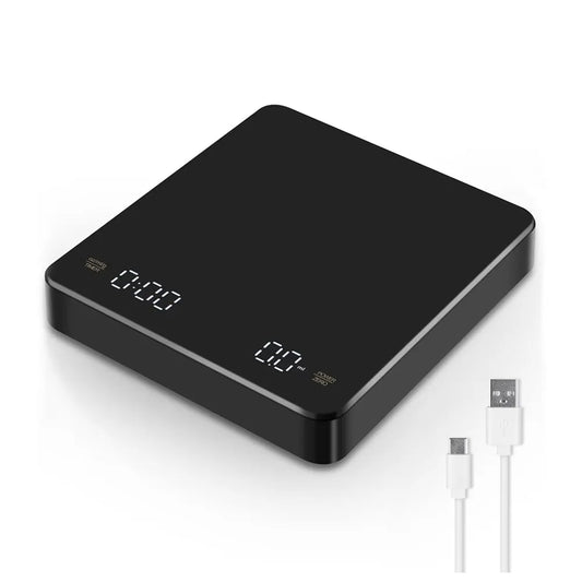 Digital Coffee Scale with Timer - LED Screen, USB, 3kg Max Weighing, 0.1g High Precision, Measures in Oz/ml/g