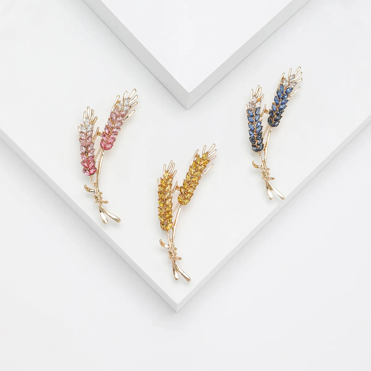 Dmari Women's Brooches - Korean Fashion Style, 3-Color Rhinestone Ear of Wheat Lapel Pins, Luxury Jewelry Accessories for Clothing