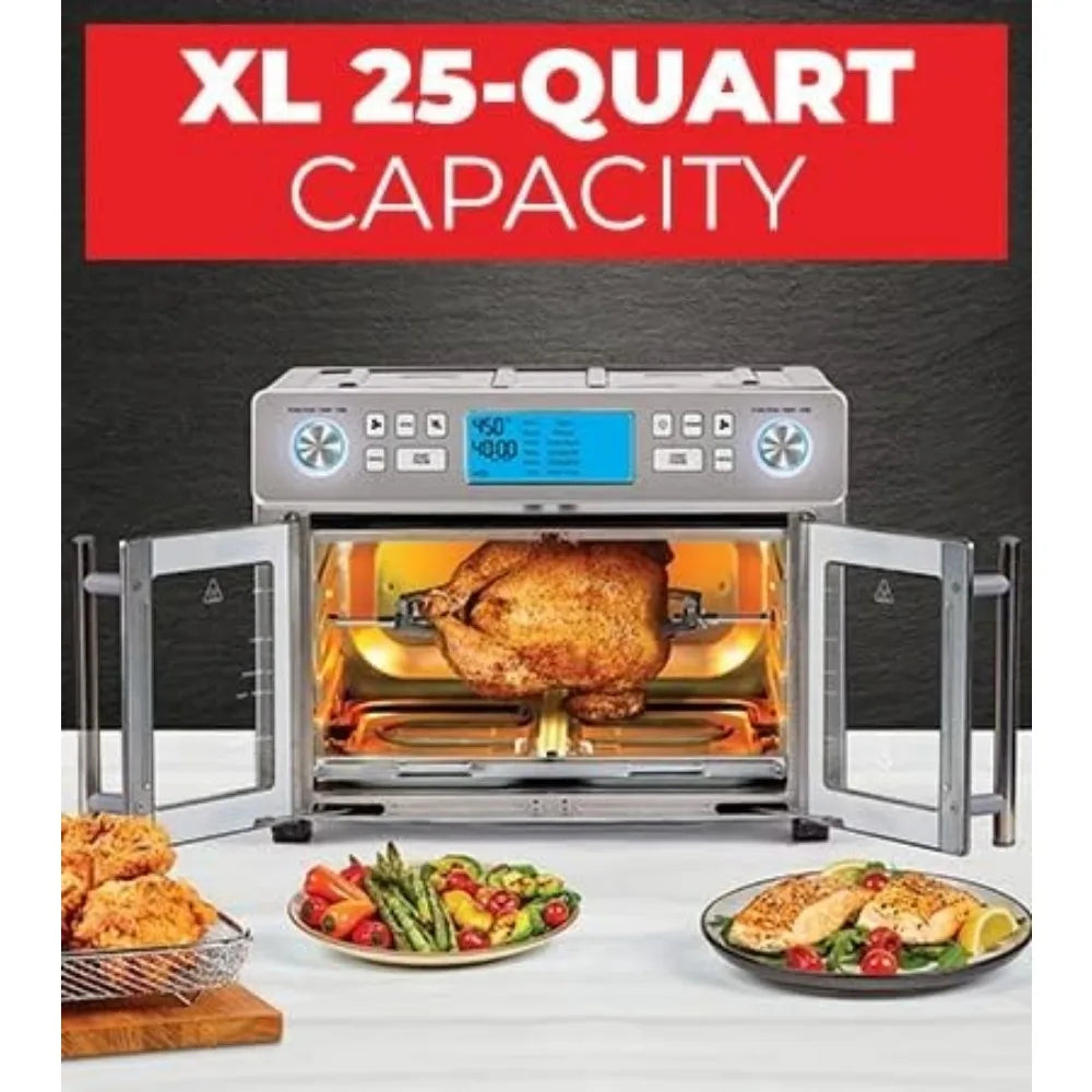 Double Zone Air Fryer Oven Combination with French Doors - 25 QT Capacity, Simultaneous Dual Food Cooking