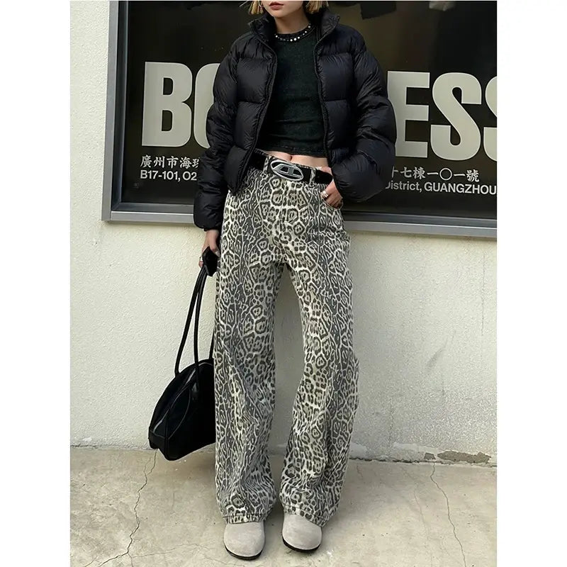 Chic Leopard Print Wide Leg Pants for Women