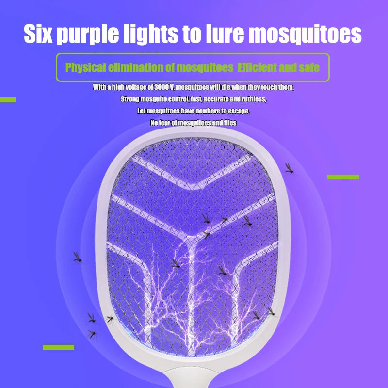 Electric Mosquito Swatter and Killing Lamp - Rechargeable Two-in-One Household Mosquito Control Device with Lithium Battery