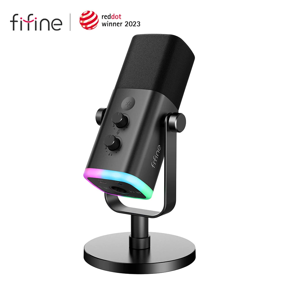 FIFINE AM8 USB/XLR Dynamic Microphone - With Touch Mute Button, Headphone Jack, I/O Controls, for PC, PS5/4, Mixer, Gaming MIC