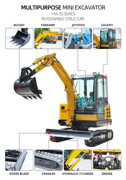 EPA/EURO 5 Engine Mini Excavator - Available in 1 Ton, 2.5 Ton, 3 Ton, and 3.5 Ton Models, Crawler Digger for Farm Use