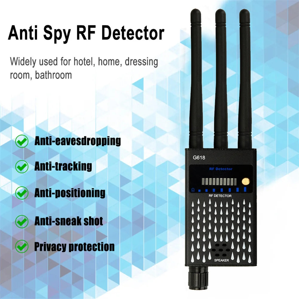 G618 Professional Wireless RF Signal Detector - Anti-Spy Bug and Eavesdropping Device Finder, Pinhole Audio and GSM Scanner Gadget