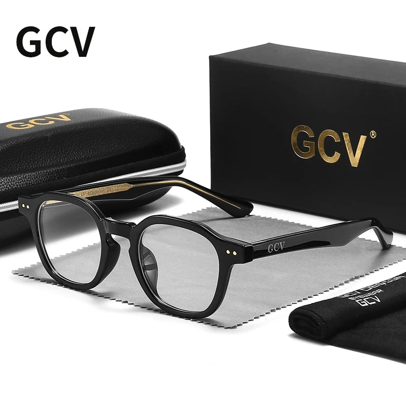 GCV Acetate Johnny Depp Style Blue Light Blocking Glasses - Round Transparent Eyeglass Frames for Men and Women, Computer Goggles