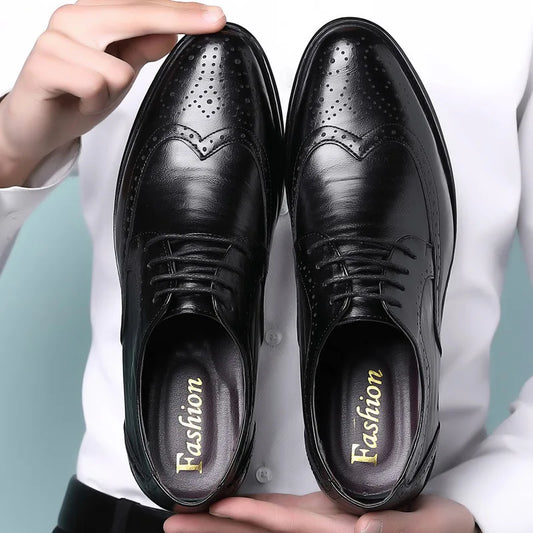 Handcrafted Men's Oxford Brogue Shoes - Genuine Calfskin Leather Dress Shoes for Classic Business Formal Wear