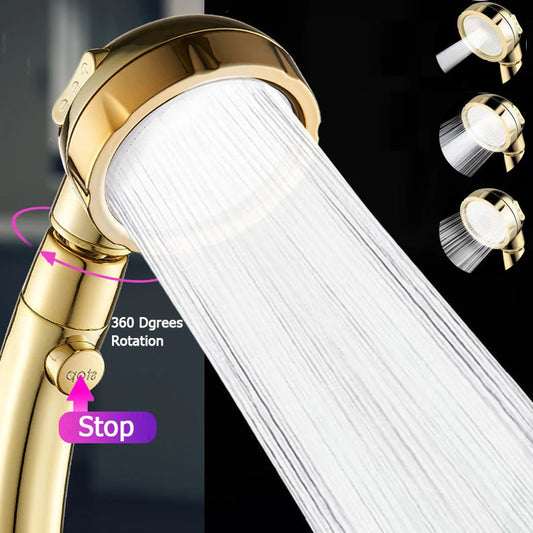 High Pressure Shower Head - 3 Spray Settings, Handheld with ON/OFF Pause Switch, 360-Degree Rotation, Bathroom Accessories