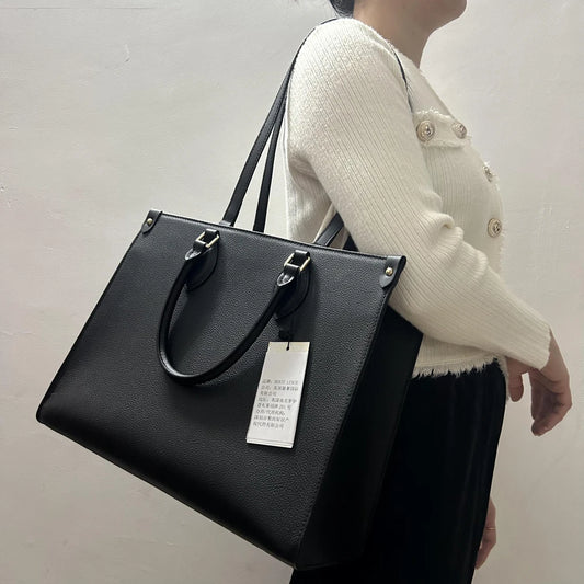 High-Quality Designer Leather Tote Bag - Luxury Black Shoulder Handbag for Women