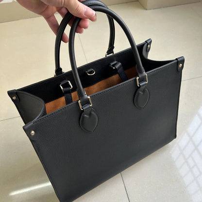 High-Quality Designer Leather Tote Bag - Luxury Black Shoulder Handbag for Women