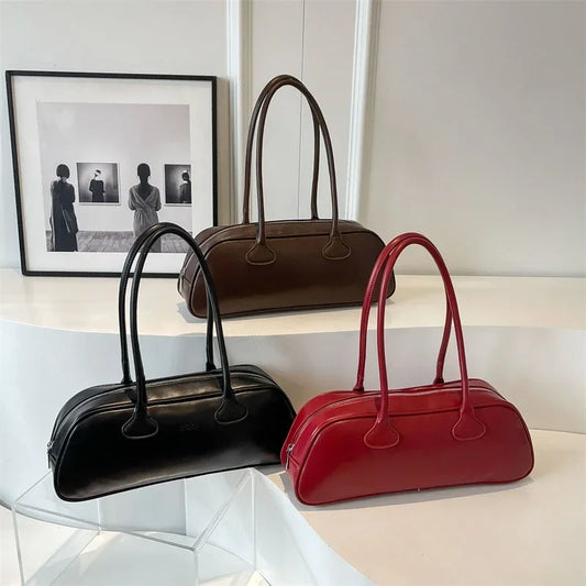 High-Quality Zipper PU Women's Bag - Retro Light Luxury Summer Shoulder Bag, Solid Color, 2024 New Large Capacity Trendy Handbag