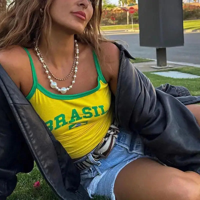 Retro Vibe: Brazil Letter Crop Top with Y2K Flair