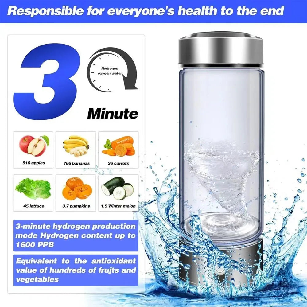 Portable Hydrogen Water Generator Cup - 420ml Ionizer Maker, Rich in Antioxidants with ORP Reduction