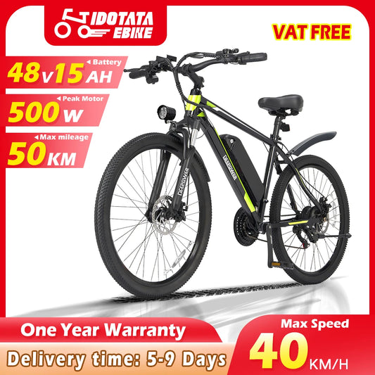 "IDOTATA Electric Mountain Bike: 500W Motor, 48V 12.8AH Lithium Battery, 26-Inch, 21-Speed"