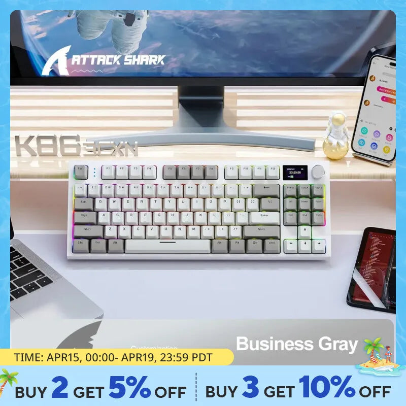 K86 Wireless Hot-Swappable Mechanical Keyboard - Bluetooth/2.4G, with Display Screen and Volume Rotary Button for Gaming and Work