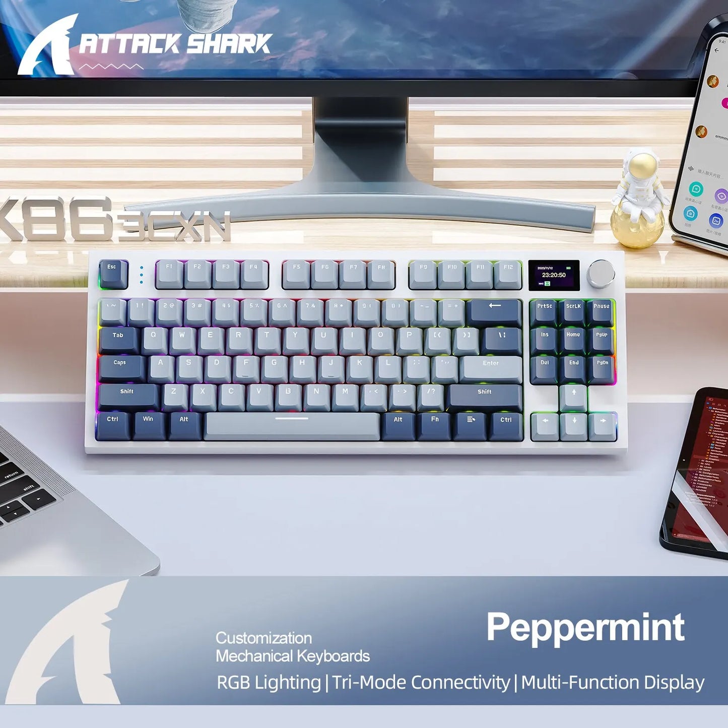 K86 Wireless Hot-Swappable Mechanical Keyboard - Bluetooth/2.4G, with Display Screen and Volume Rotary Button for Gaming and Work