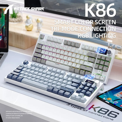 K86 Wireless Hot-Swappable Mechanical Keyboard - Bluetooth/2.4G, with Display Screen and Volume Rotary Button for Gaming and Work