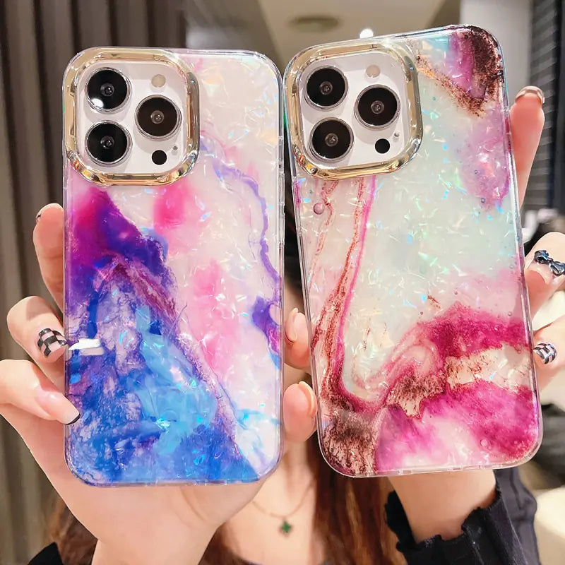 Upgrade Your iPhone with Our Luxe Marble Shell Pattern Case!