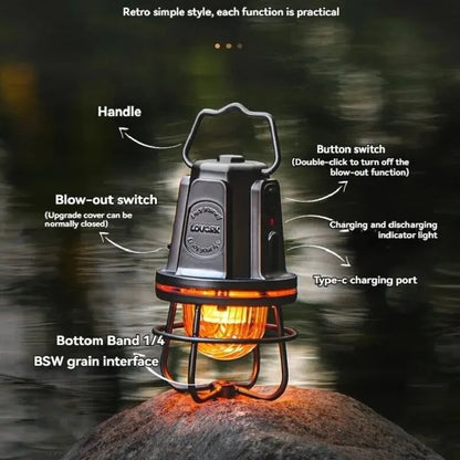 LED Camping Lantern - Waterproof Portable Outdoor Tent Bulb, 1300-2700K Warm Light for Travel and Adventure