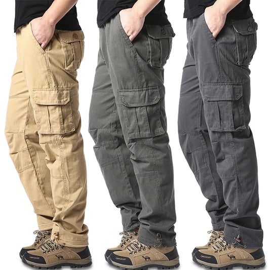 Large Pocket Loose Overalls - Men's Outdoor Sports Jogging Tactical Cargo Pants, Elastic Waist, Pure Cotton, Safari Style