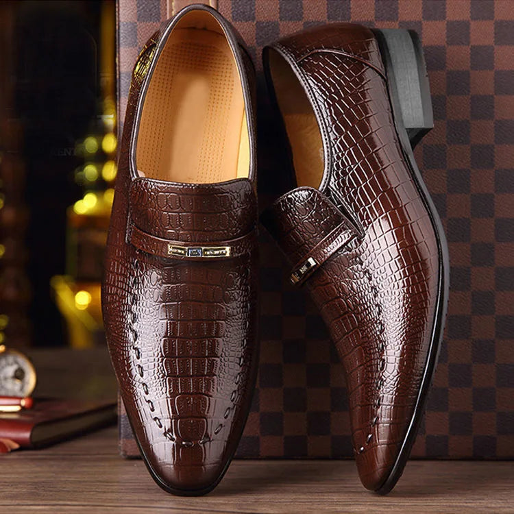Men's PU Leather Shoes with Luxury Crocodile Pattern - Business Dress Shoes for Casual and Social Occasions, Wedding Footwear