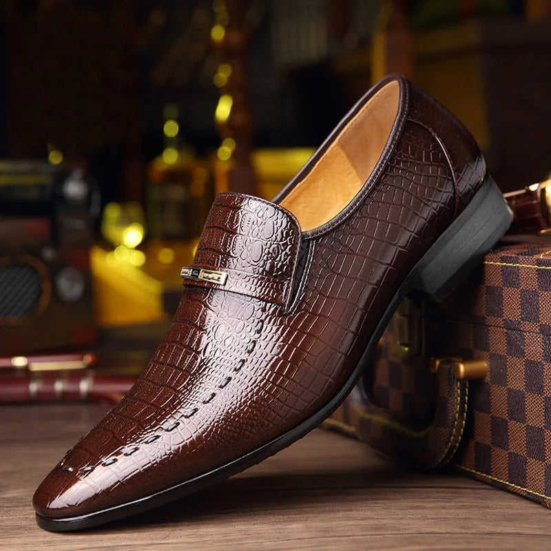 Men's PU Leather Shoes with Luxury Crocodile Pattern - Business Dress Shoes for Casual and Social Occasions, Wedding Footwear