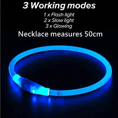 LED Dog Collar - Luminous USB Rechargeable Cat and Dog Collar with 3 Light Modes, Glowing Loss Prevention Accessory