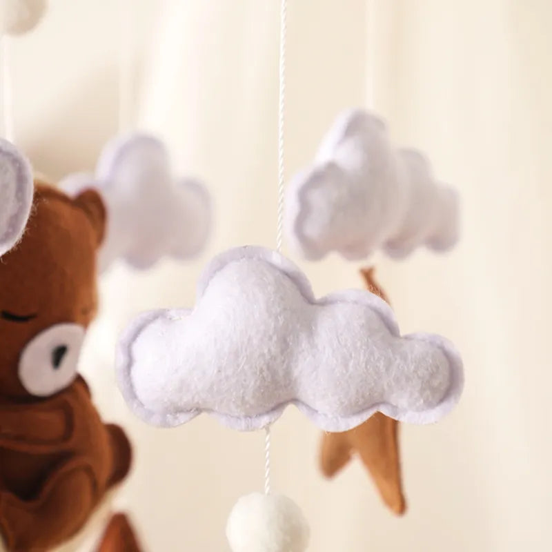Let’s Make Wooden Baby Rattles with Felt Cartoon Bear, Cloud, Star, and Moon - Montessori Crib Mobile Educational Toys