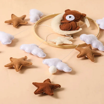 Let’s Make Wooden Baby Rattles with Felt Cartoon Bear, Cloud, Star, and Moon - Montessori Crib Mobile Educational Toys