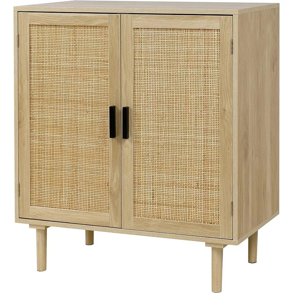 Liquor/Accent Cabinet - Living Room Sideboard Buffet with Rattan Decorated Doors, Kitchen Storage Cabinet for Hallway and Home