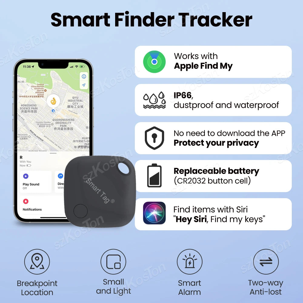 Smart GPS Tracker Tag for Keys, Pets, Wallets, and Bikes - Compatible with iOS Find My App