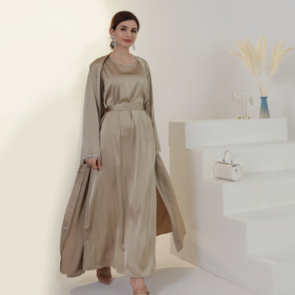 Luxury Abayas Set for Women Two Piece Without Inner Dresses Dubai Robe with Hijab Beading Belt Moroccan Kaftan Muslim Ramadan