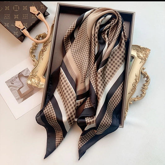 2024 Luxury Brand Silk Satin Scarves for Women - 70x70cm Square Shawls with Elegant Prints, Hijab Scarf, Female Bandana