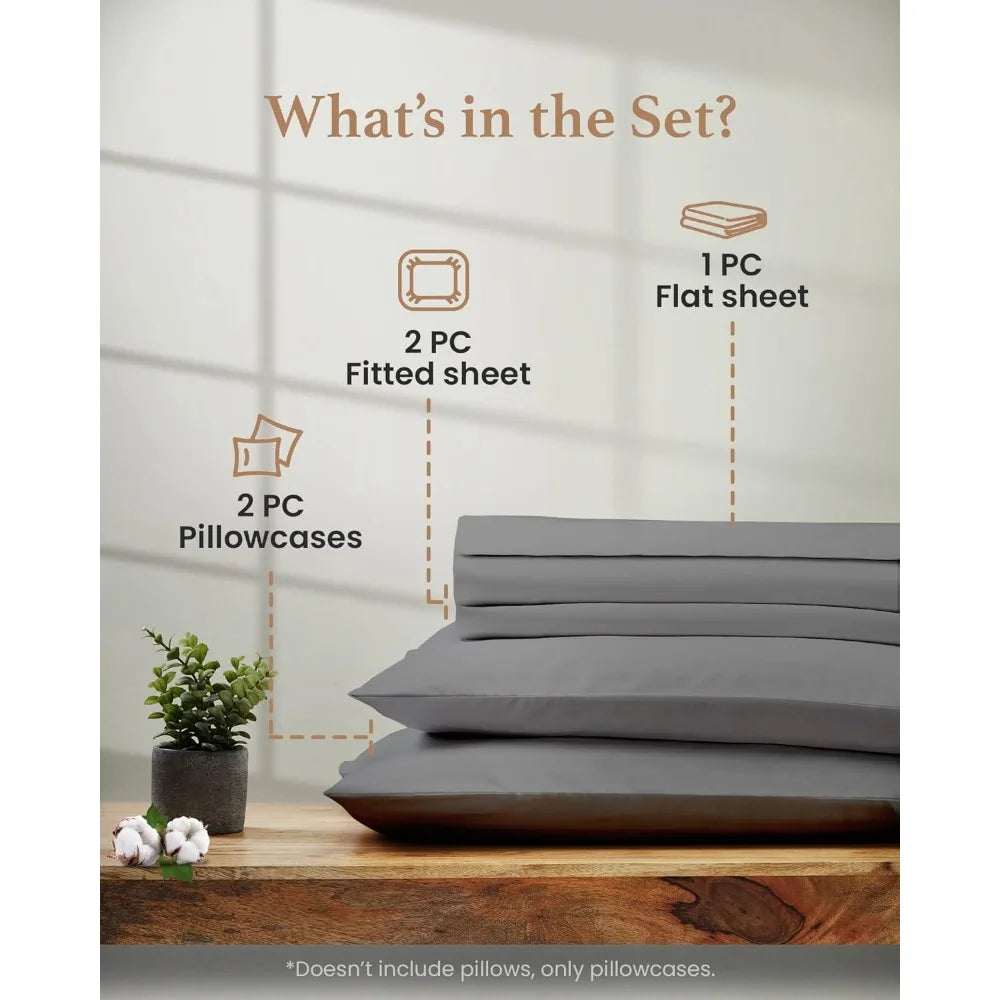 Luxury 100% Cotton Split King Sheet Set - Includes 2 Fitted Sheets with 16" Deep Pockets, 5-Piece Comforter Set for Home and Garden