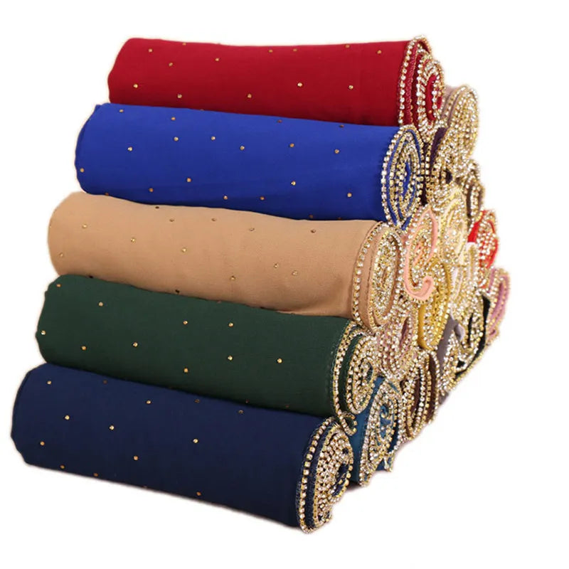 Luxury Gold Chiffon Hijab - Soft Long Head Scarf for Women, Elegant Muslim Shawl and Wrap