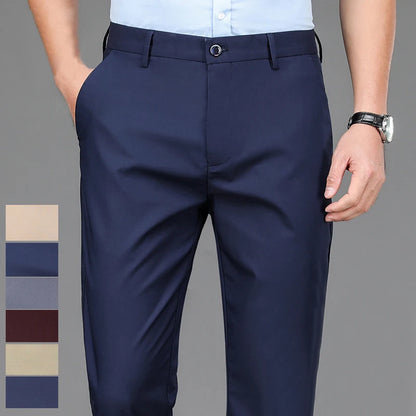 Men's Stretch Solid Black Smart Casual Trousers - Quick Dry Office Suit Pants, New Spring Autumn Straight Pants
