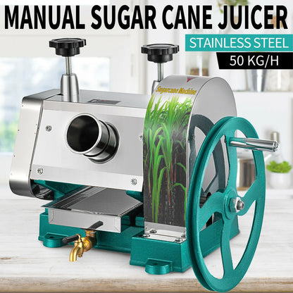 Manual Sugarcane Juicer Machine - Home and Commercial Use, Stainless Steel Cane Press Juice Extractor, 50KG/H Capacity