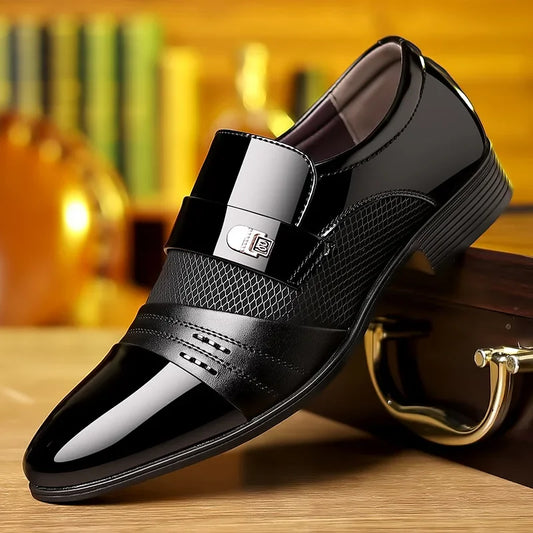 Men's Formal Leather Oxford Shoes - Black Pointed Toe Loafers for Party, Office, and Business Casual