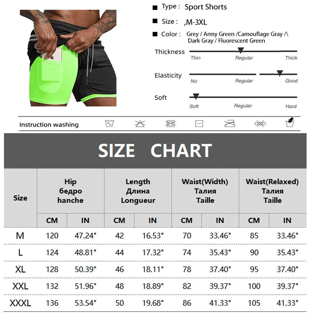 Men's Sport Shorts - Cool Sportswear Double-Deck Running Shorts, Summer 2-in-1 Casual Bottoms, Fitness Training Jogging Pants