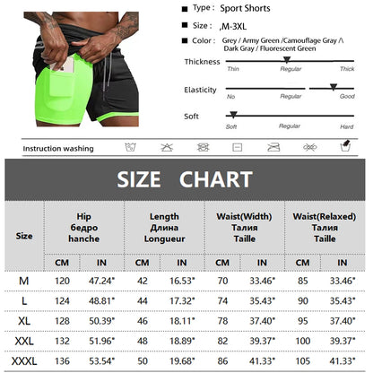 Men's Sport Shorts - Cool Sportswear Double-Deck Running Shorts, Summer 2-in-1 Casual Bottoms, Fitness Training Jogging Pants