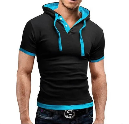 Men's T Shirt 2024 Summer Slim Fitness Hooded Short-Sleeved Tees Male Camisa Masculina Sportswer T-Shirt Slim Tshirt Homme 3XL