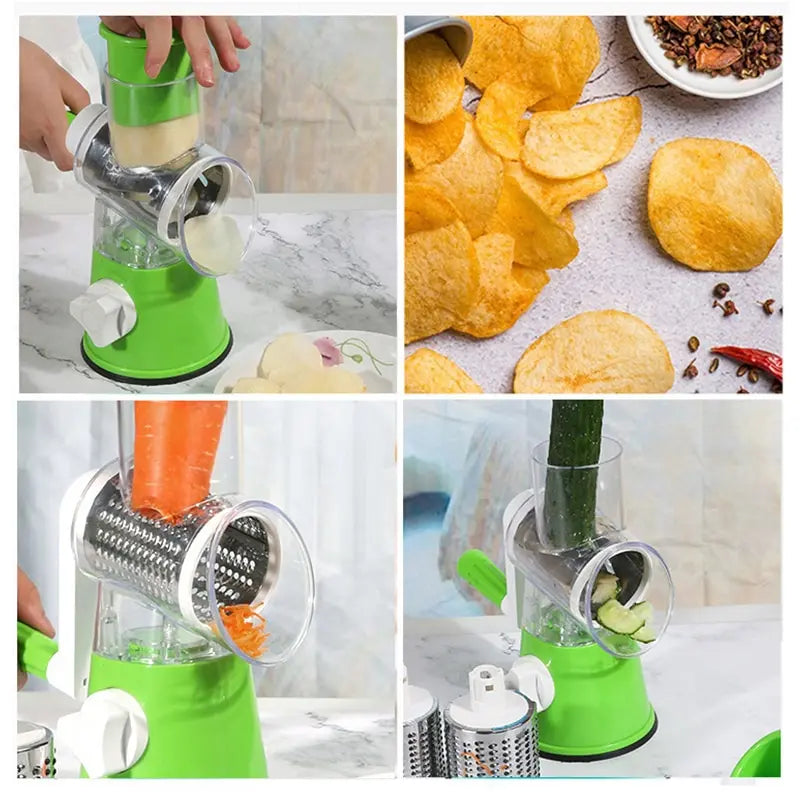 Multifunctional Roller Vegetable Cutter - Hand Crank Kitchen Shredder and Potato Grater
