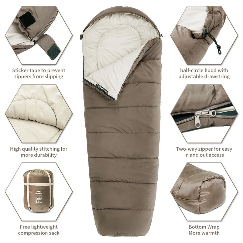 Naturehike Sleeping Bag Series - MJ300 (-1℃) and MJ600 (-12℃) Lightweight Mummy Sleeping Bags for Outdoor Camping and Winter