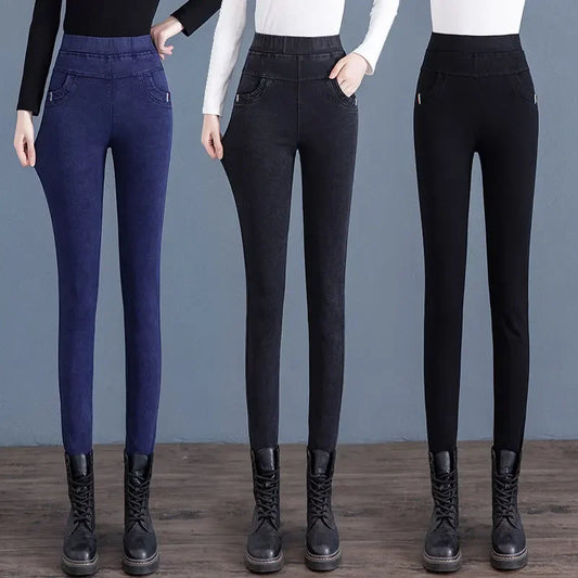 New Fall/Winter 2024 Skinny Tall Denim Pencil Pants - High-Waisted with Zipper Fly and Stylish