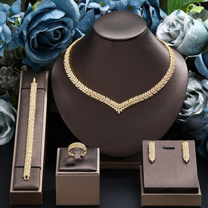 Nigeria 4pcs Bridal Zirconia Jewelry Sets - Luxury Dubai Style Platinum Plated CZ Crystal Wedding Sets for Women